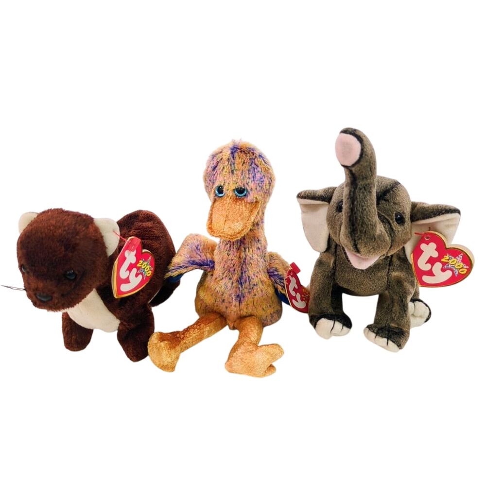 Ty Beanie Babies Lot Runner Dinky Trumpet Ferret Duck Elephant Plush Toy NWT